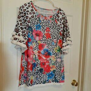 Leopard & Floral Print Casual T-Shirt
